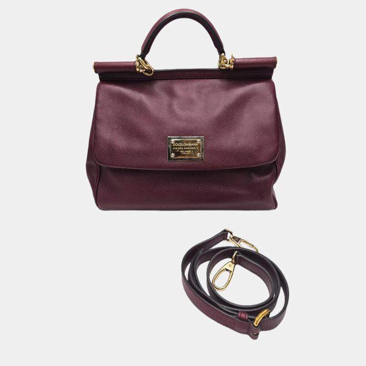 Pre Owned Dolce & Gabbana Miss Sicily Dauphine Burgundy Leather Satchel Bag