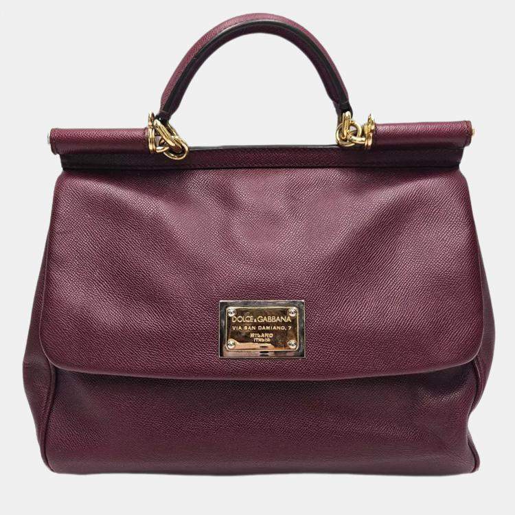 Pre Owned Dolce & Gabbana Miss Sicily Dauphine Burgundy Leather Satchel Bag