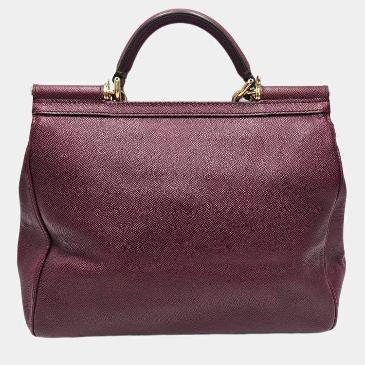 Pre Owned Dolce & Gabbana Miss Sicily Dauphine Burgundy Leather Satchel Bag