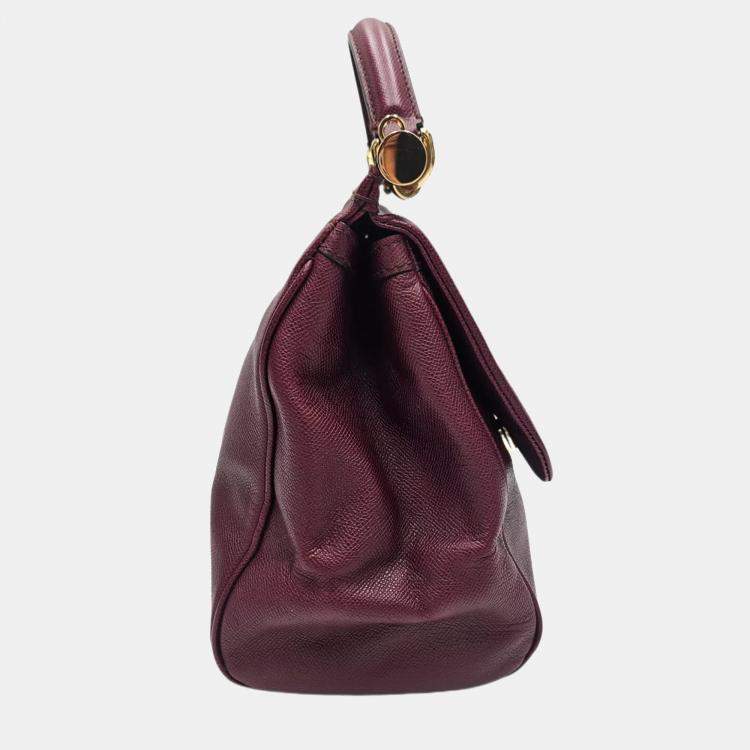 Pre Owned Dolce & Gabbana Miss Sicily Dauphine Burgundy Leather Satchel Bag