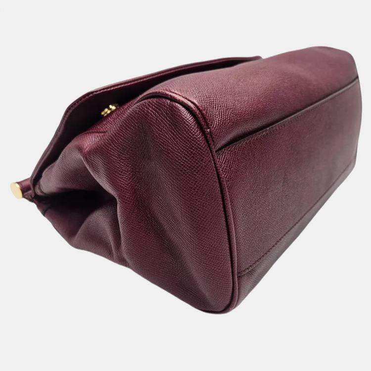 Pre Owned Dolce & Gabbana Miss Sicily Dauphine Burgundy Leather Satchel Bag