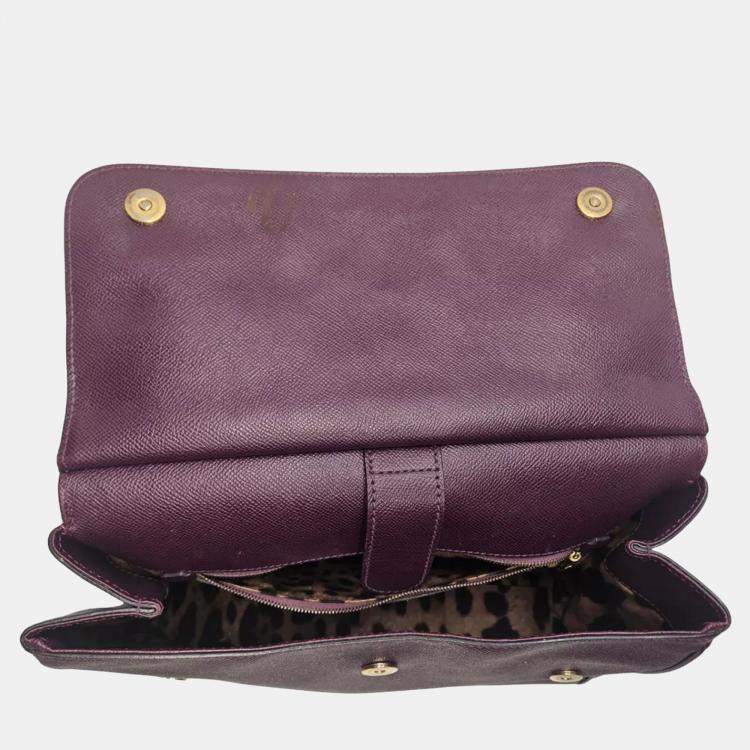 Pre Owned Dolce & Gabbana Miss Sicily Large Purple Leather Top Handle Bag