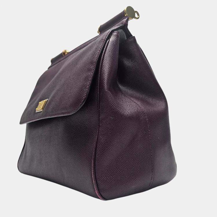 Pre Owned Dolce & Gabbana Miss Sicily Large Purple Leather Top Handle Bag