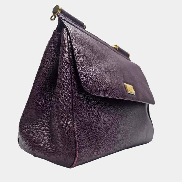 Pre Owned Dolce & Gabbana Miss Sicily Large Purple Leather Top Handle Bag