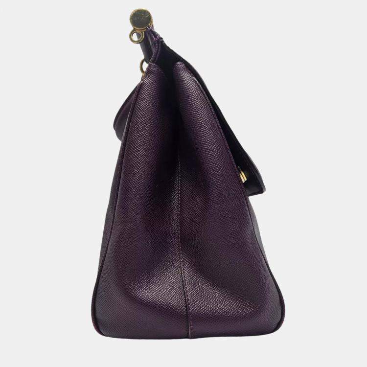 Pre Owned Dolce & Gabbana Miss Sicily Large Purple Leather Top Handle Bag