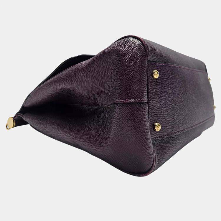 Pre Owned Dolce & Gabbana Miss Sicily Large Purple Leather Top Handle Bag