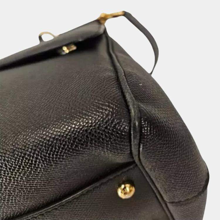 Pre Owned Dolce & Gabbana Miss Sicily Black Leather Top Handle Bag