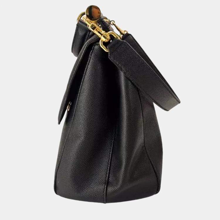 Pre Owned Dolce & Gabbana Miss Sicily Black Leather Top Handle Bag