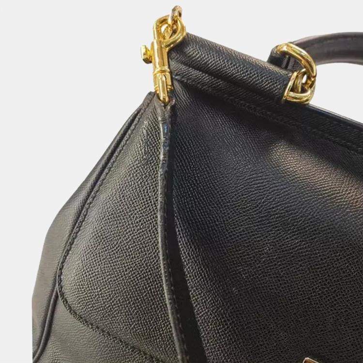 Pre Owned Dolce & Gabbana Miss Sicily Black Leather Top Handle Bag
