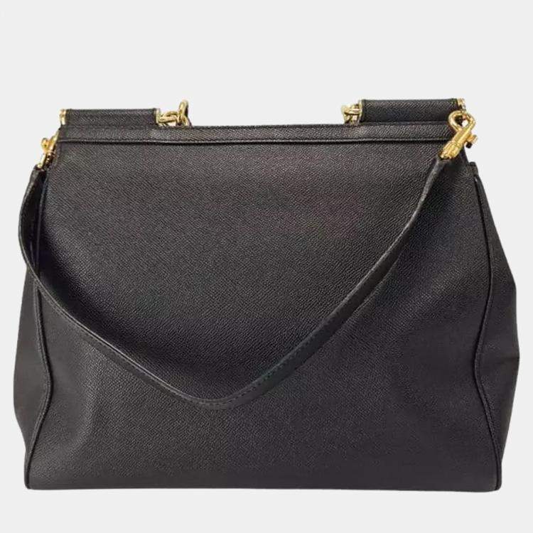 Pre Owned Dolce & Gabbana Miss Sicily Black Leather Top Handle Bag