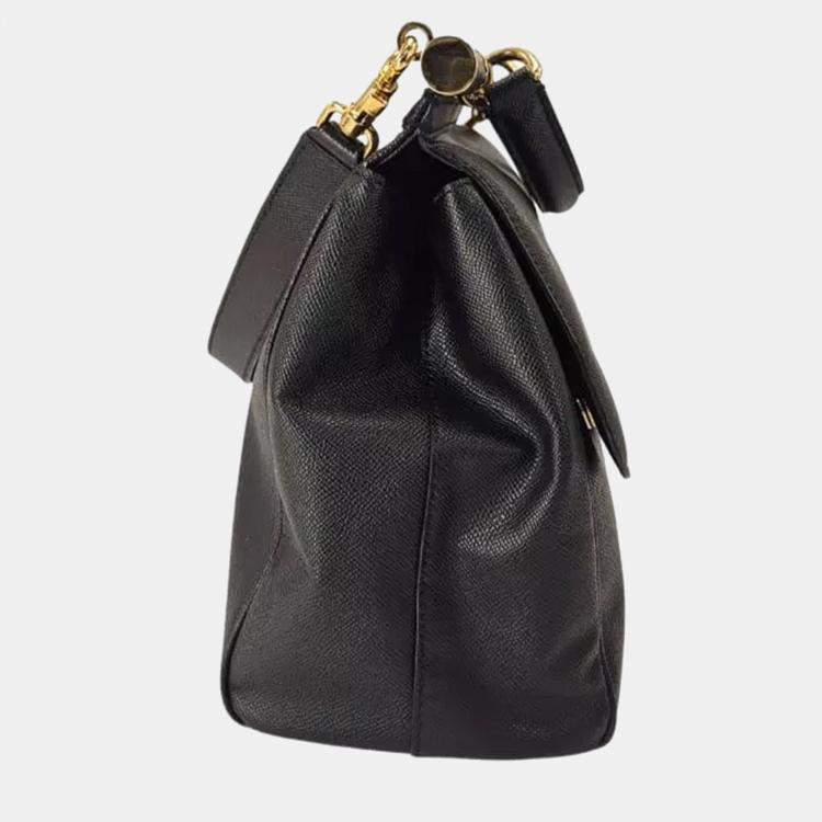 Pre Owned Dolce & Gabbana Miss Sicily Black Leather Top Handle Bag