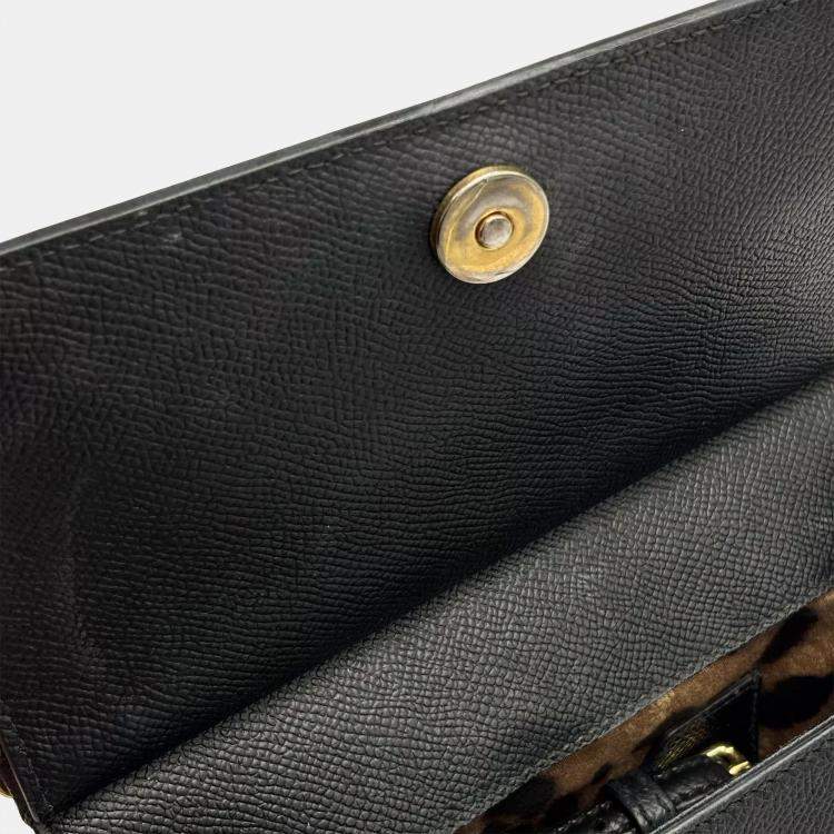 Pre Owned Dolce & Gabbana Miss Sicily Small Black Grain Leather Top Handle Bag