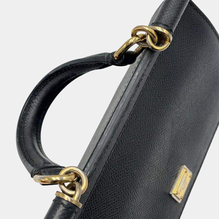 Pre Owned Dolce & Gabbana Miss Sicily Small Black Grain Leather Top Handle Bag