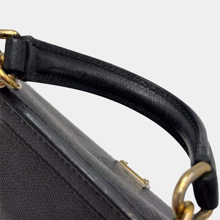 Pre Owned Dolce & Gabbana Miss Sicily Small Black Grain Leather Top Handle Bag
