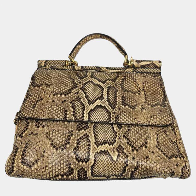 Pre Owned Dolce & Gabbana Miss Sicily Medium Yellow Python Leather Satchel Bag