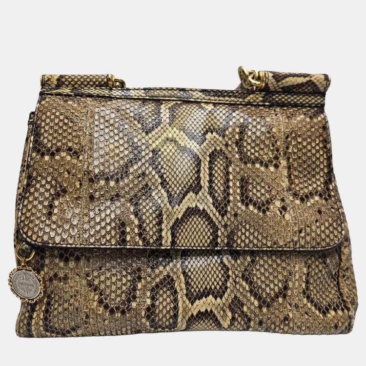 Pre Owned Dolce & Gabbana Miss Sicily Medium Yellow Python Leather Satchel Bag
