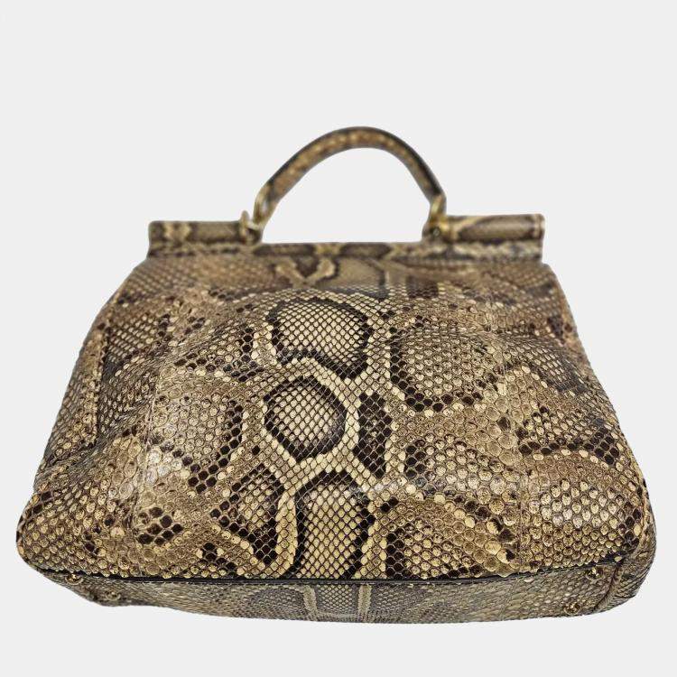 Pre Owned Dolce & Gabbana Miss Sicily Medium Yellow Python Leather Satchel Bag