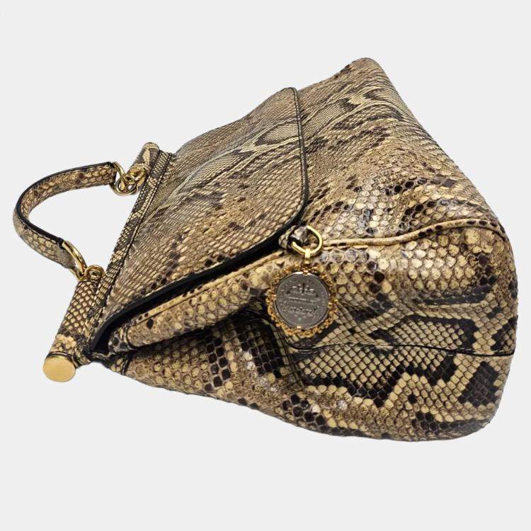 Pre Owned Dolce & Gabbana Miss Sicily Medium Yellow Python Leather Satchel Bag