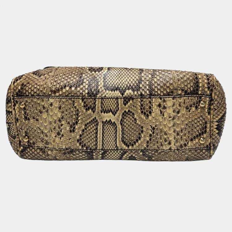 Pre Owned Dolce & Gabbana Miss Sicily Medium Yellow Python Leather Satchel Bag