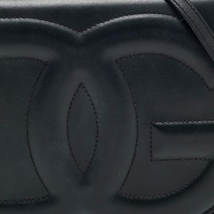 Pre Owned Dolce & Gabbana Black Leather DG Logo Embossed Crossbody Bag