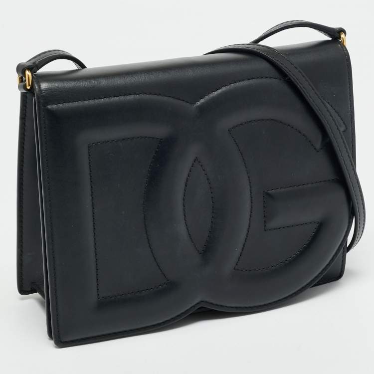 Pre Owned Dolce & Gabbana Black Leather DG Logo Embossed Crossbody Bag