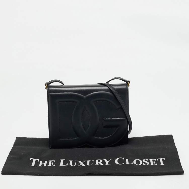 Pre Owned Dolce & Gabbana Black Leather DG Logo Embossed Crossbody Bag