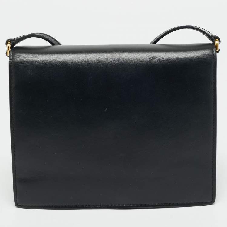 Pre Owned Dolce & Gabbana Black Leather DG Logo Embossed Crossbody Bag