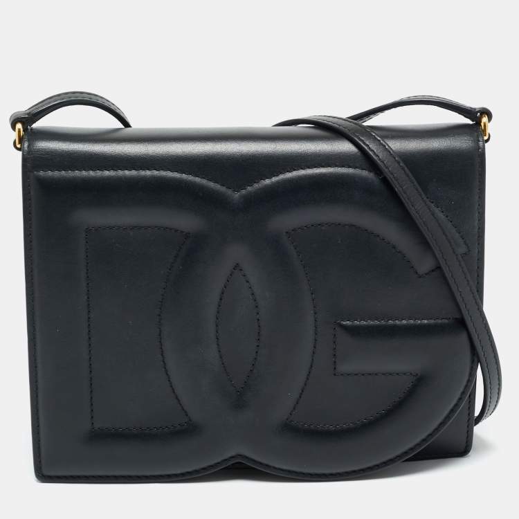 Pre Owned Dolce & Gabbana Black Leather DG Logo Embossed Crossbody Bag
