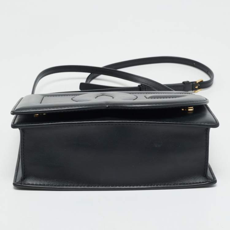 Pre Owned Dolce & Gabbana Black Leather DG Logo Embossed Crossbody Bag