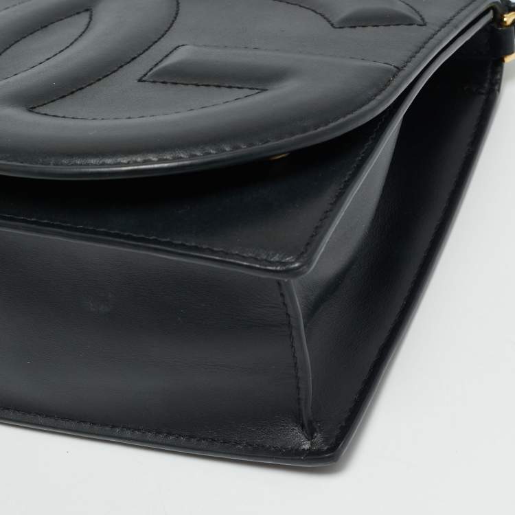 Pre Owned Dolce & Gabbana Black Leather DG Logo Embossed Crossbody Bag