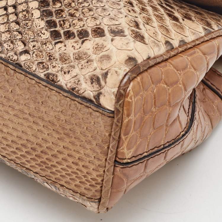 Pre Owned Dolce & Gabbana Brown/Beige Crocodile and Python Small Miss Sicily Top Handle Bag