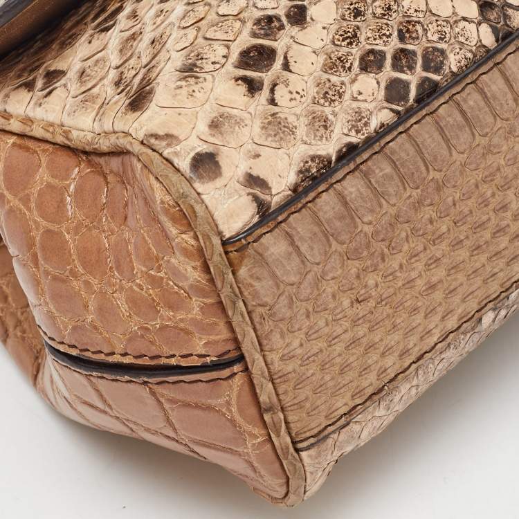 Pre Owned Dolce & Gabbana Brown/Beige Crocodile and Python Small Miss Sicily Top Handle Bag