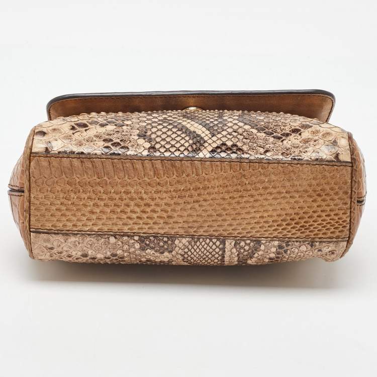 Pre Owned Dolce & Gabbana Brown/Beige Crocodile and Python Small Miss Sicily Top Handle Bag