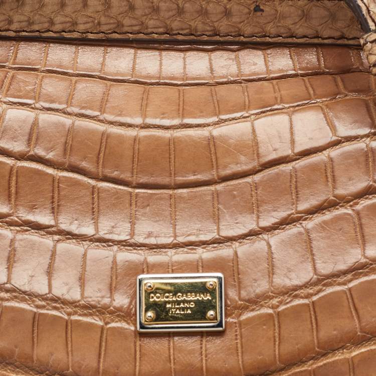 Pre Owned Dolce & Gabbana Brown/Beige Crocodile and Python Small Miss Sicily Top Handle Bag