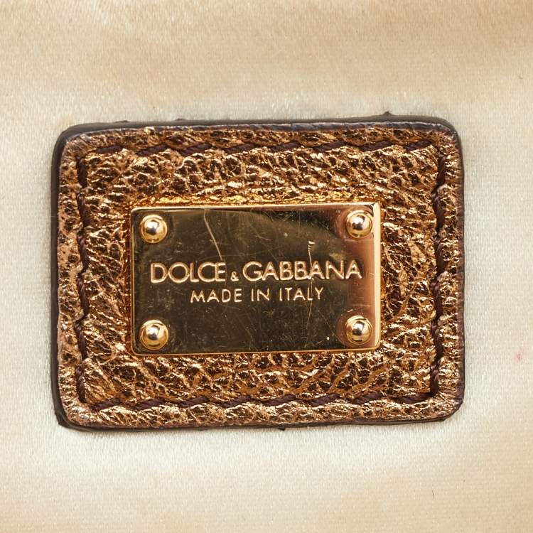 Pre Owned Dolce & Gabbana Brown/Beige Crocodile and Python Small Miss Sicily Top Handle Bag
