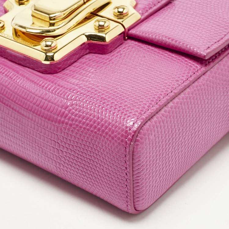 Pre Owned Dolce & Gabbana Pink Lizard Embossed Leather Mini Lucia Crossbody Bag