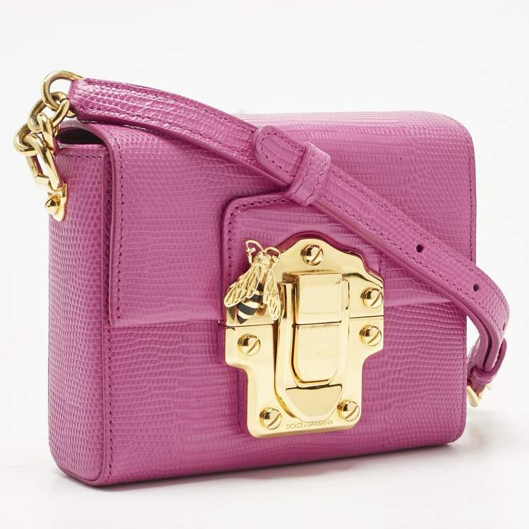 Pre Owned Dolce & Gabbana Pink Lizard Embossed Leather Mini Lucia Crossbody Bag