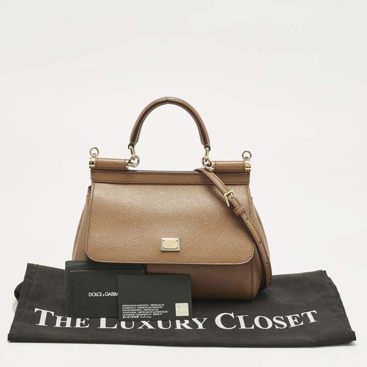Pre Owned Dolce & Gabbana Brown Leather Small Miss Sicily Top Handle Bag