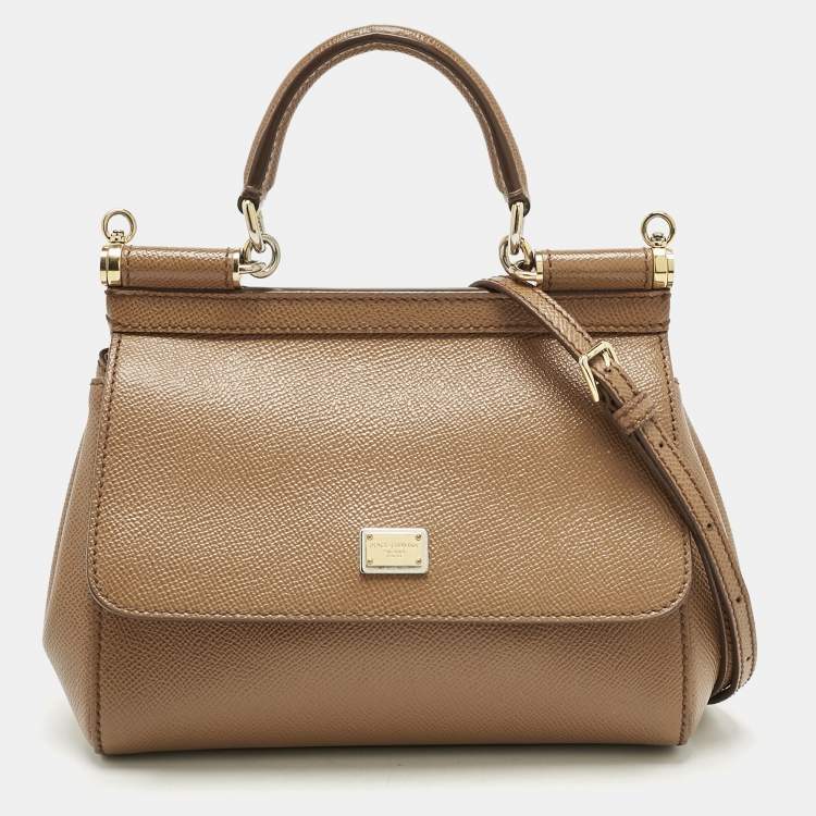 Pre Owned Dolce & Gabbana Brown Leather Small Miss Sicily Top Handle Bag