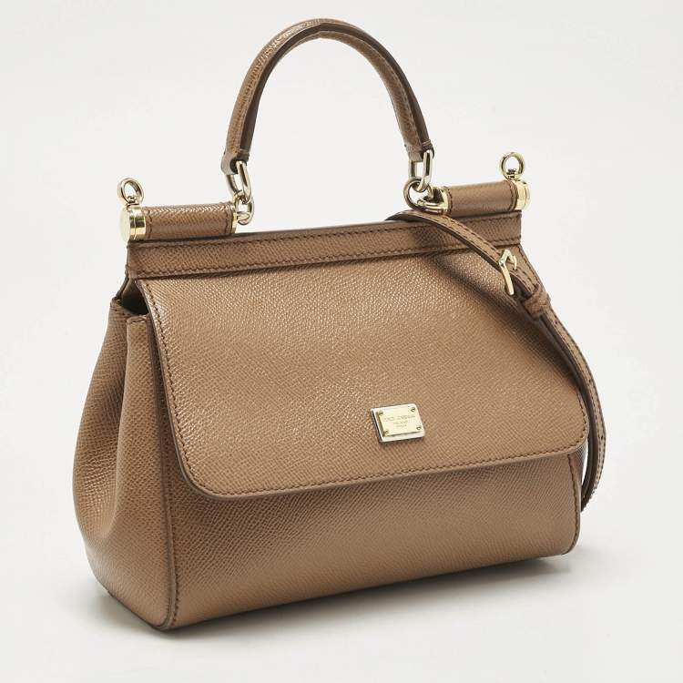 Pre Owned Dolce & Gabbana Brown Leather Small Miss Sicily Top Handle Bag