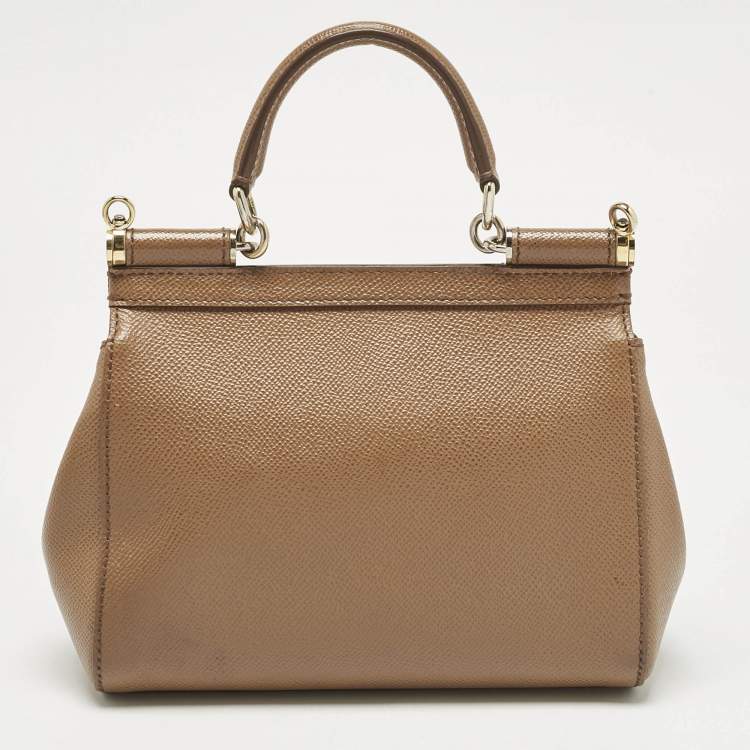 Pre Owned Dolce & Gabbana Brown Leather Small Miss Sicily Top Handle Bag
