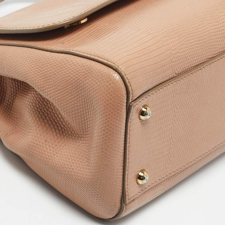 Pre Owned Dolce & Gabbana Beige Lizard Embossed Leather Medium Miss Sicily Top Handle Bag