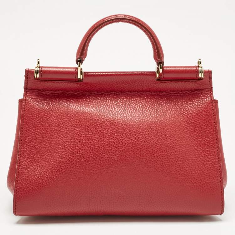 Pre Owned Dolce & Gabbana Red Leather Small Soft Sicily Top Handle Bag