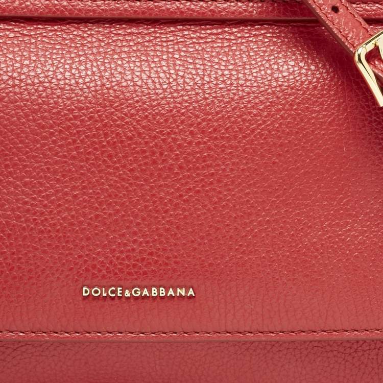 Pre Owned Dolce & Gabbana Red Leather Small Soft Sicily Top Handle Bag