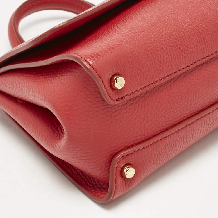 Pre Owned Dolce & Gabbana Red Leather Small Soft Sicily Top Handle Bag