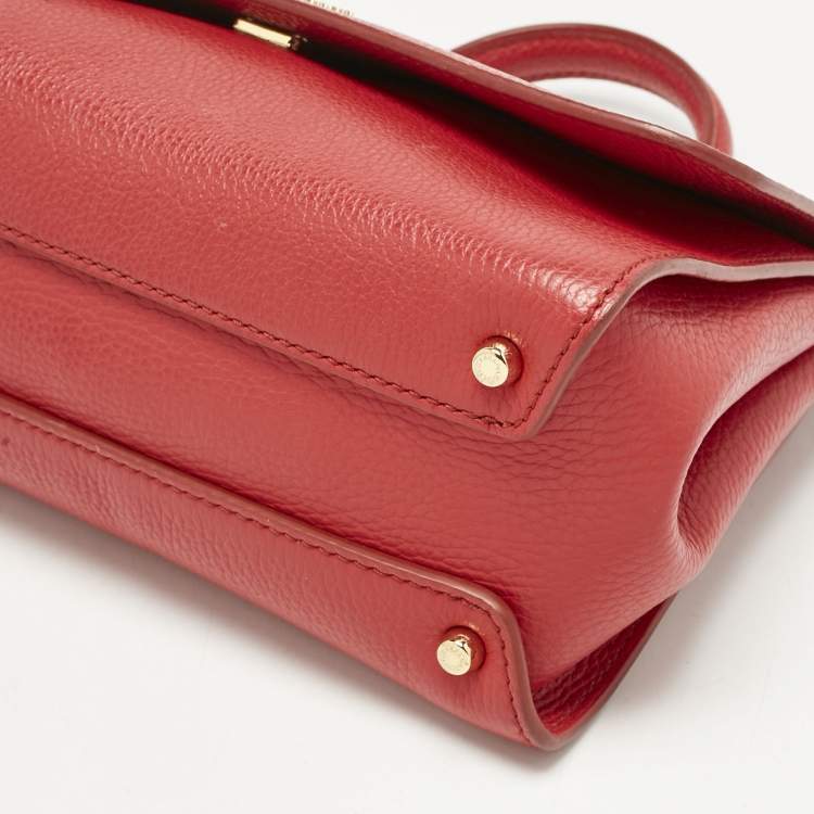 Pre Owned Dolce & Gabbana Red Leather Small Soft Sicily Top Handle Bag