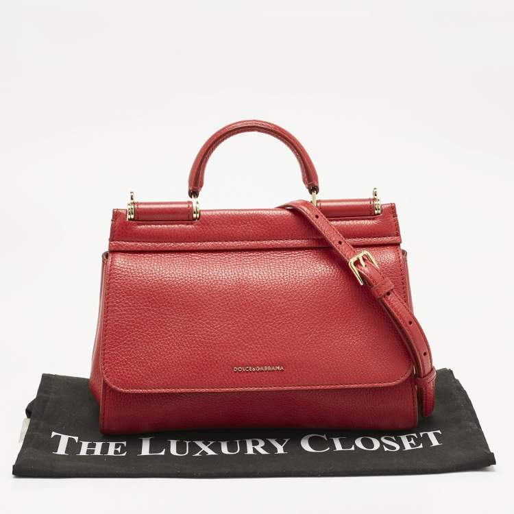 Pre Owned Dolce & Gabbana Red Leather Small Soft Sicily Top Handle Bag