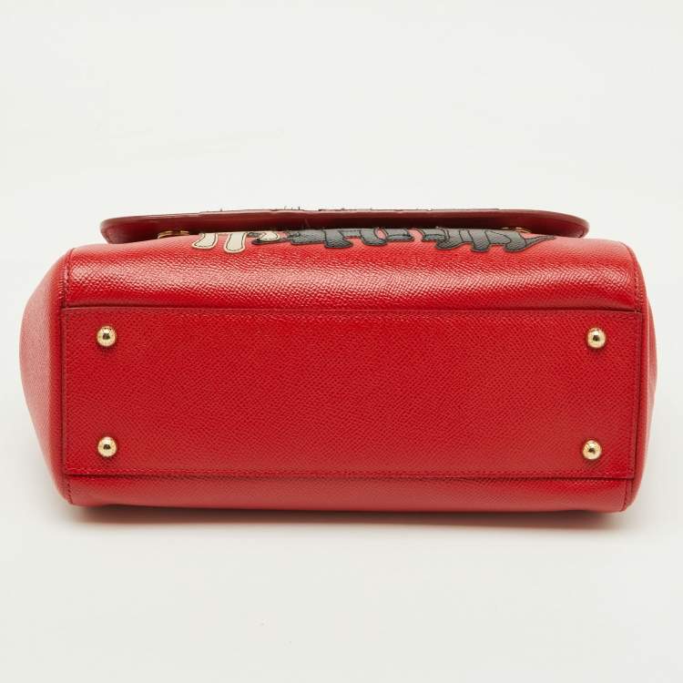 Pre Owned Dolce & Gabbana Red Leather Medium Miss Sicily Family Patchwork Top Handle Bag