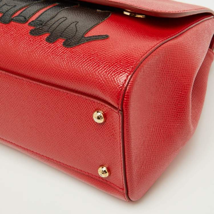 Pre Owned Dolce & Gabbana Red Leather Medium Miss Sicily Family Patchwork Top Handle Bag