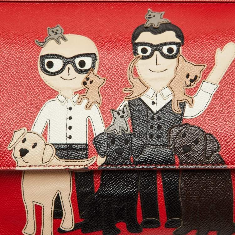 Pre Owned Dolce & Gabbana Red Leather Medium Miss Sicily Family Patchwork Top Handle Bag